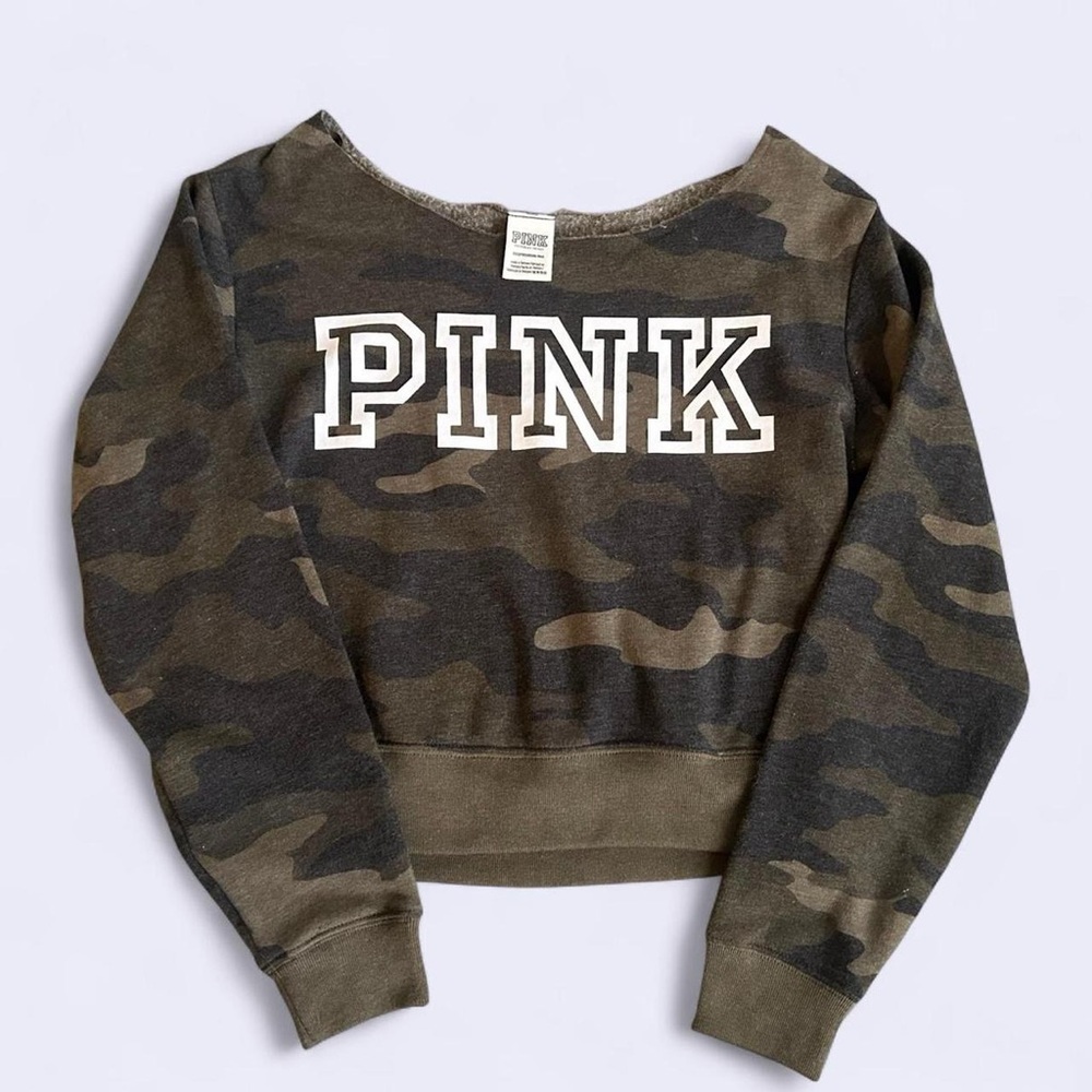 PINK Victorias Secret camo off the shoulder sweatshirt